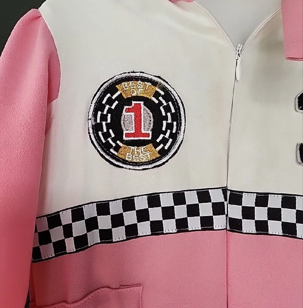Girls 3T Racing One-Piece Jumpsuit in Pink and White Halloween